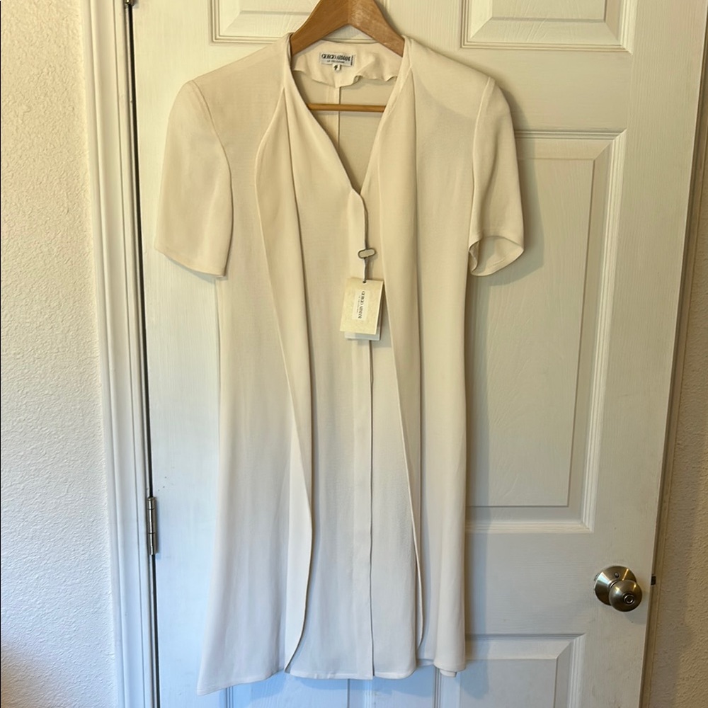 Giorgio Armani Cream Short-Sleeve Draped Dress